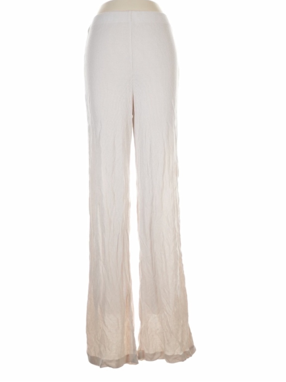 Zara Cream Wide Leg Knit Pants High Rise Pull On Stretch Sweater Pants M